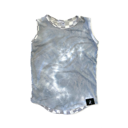 RTS Grey Check Tie Dye Color Block Tank - Check Neckline