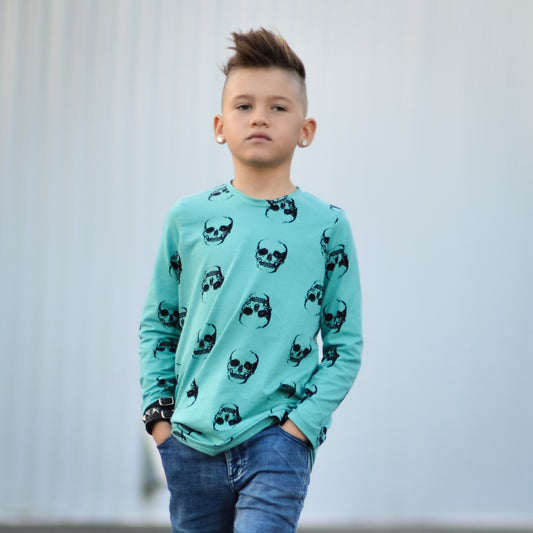 RTS Dusty Teal Skulls LS Tee