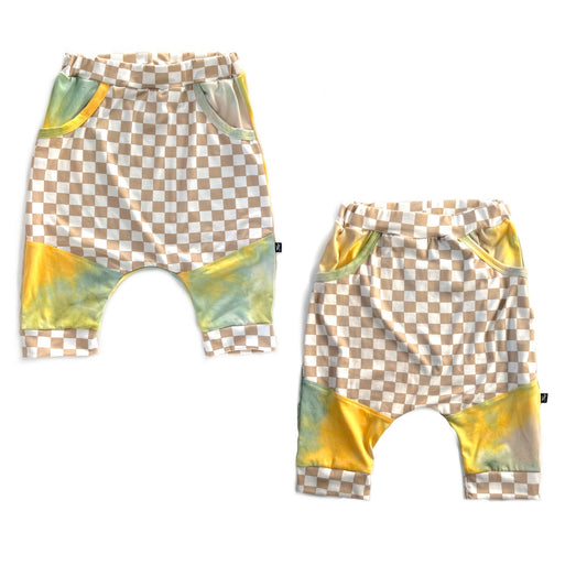 RTS Tan Check Tie Dye Kanga Shorts